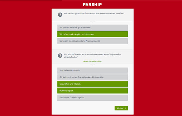 Eintragungen werden bei PARSHIP mit einer grünen Markierung angezeigt